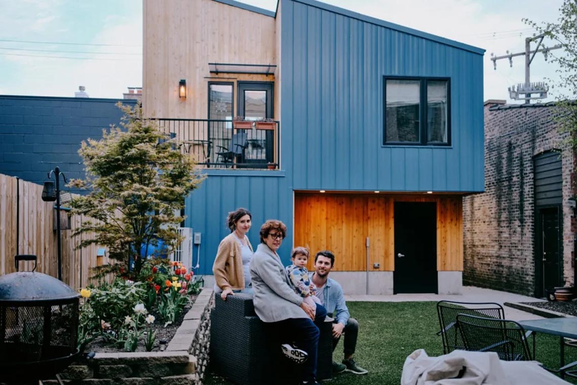 A family in their backyard